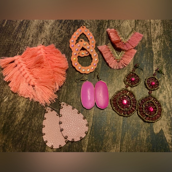 Pink and Orange Statement Earrings Set - Picture 1 of 1